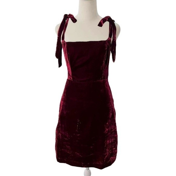 House of Harlow 1960 x Revolve Burgundy Velvet Shoulder Tie Maroon Mini Dress M - Picture 1 of 6